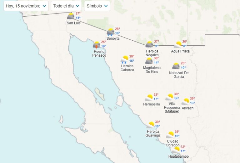 Clima en Sonora para hoy miércoles 15 de noviembre. Foto: Conagua