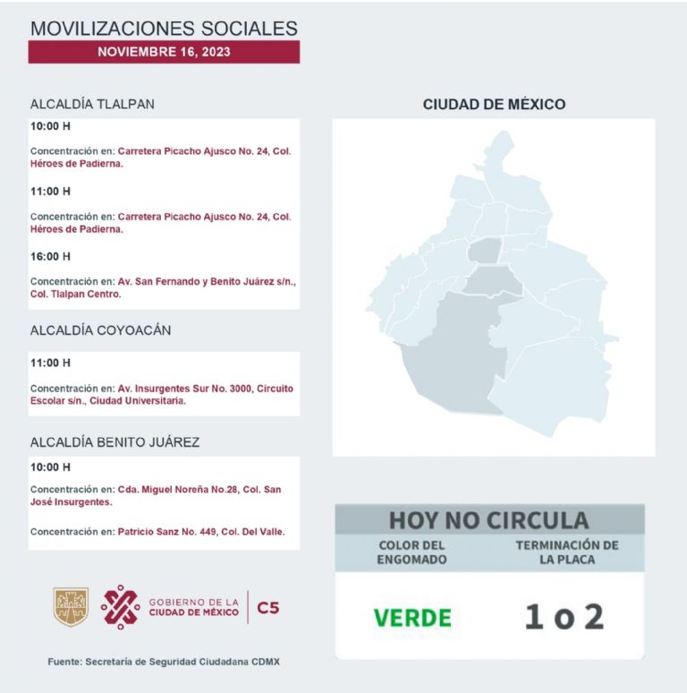 Tráfico en CDMX hoy 16 de noviembre