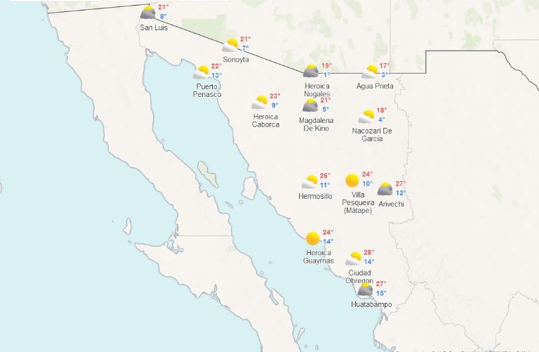 Clima en Sonora para hoy 26 de noviembre