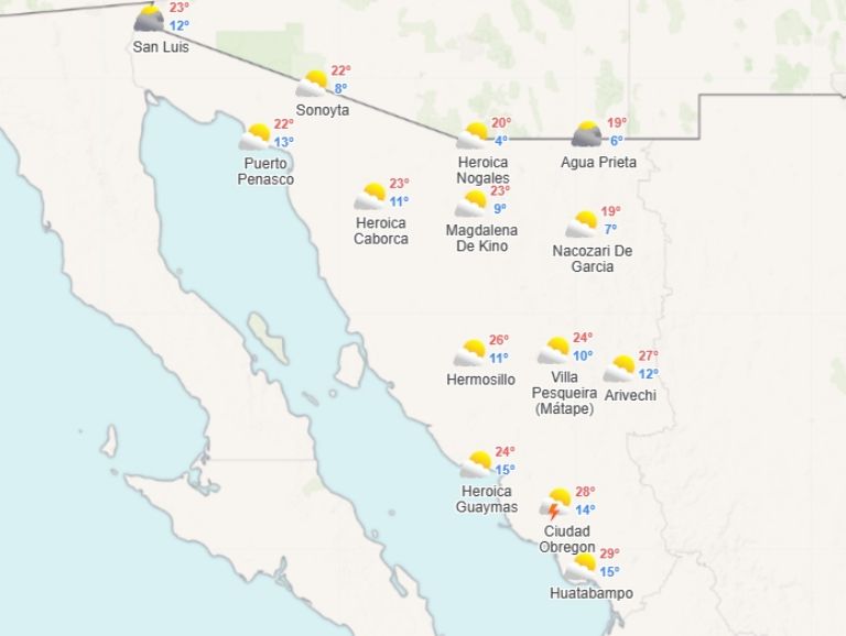 Clima en Sonora para hoy, lunes 27 de noviembre. Foto: Meteored