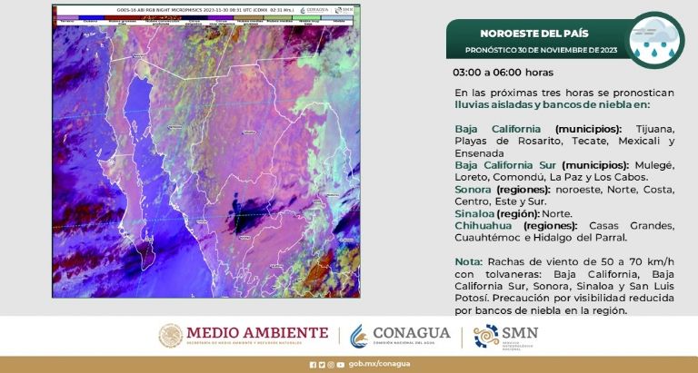 Clima en Sonora para hoy, jueves 30 de noviembre. Foto: Conagua