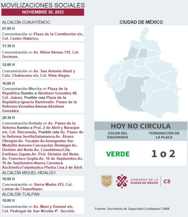 Tráfico en CDMX 30 de noviembre