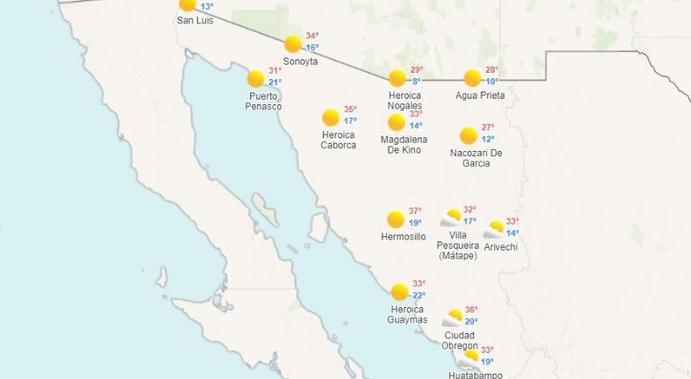 Pronóstico del clima para hoy en Sonora