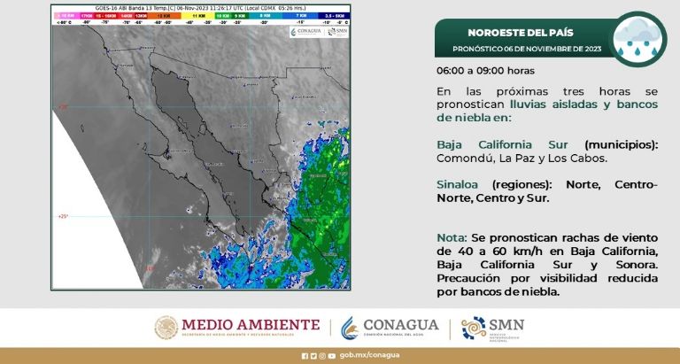 Clima en Sonora para hoy lunes 6 de noviembre. Foto: Conagua