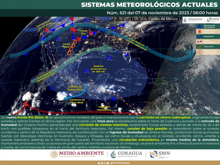 Pronóstico del clima para hoy martes 7 de noviembre. Foto: Conagua