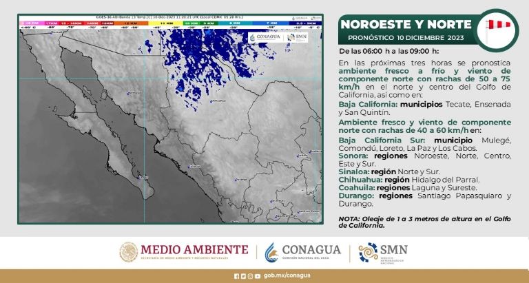 Clima en Sonora para hoy, domingo 10 de diciembre. Foto: Conagua