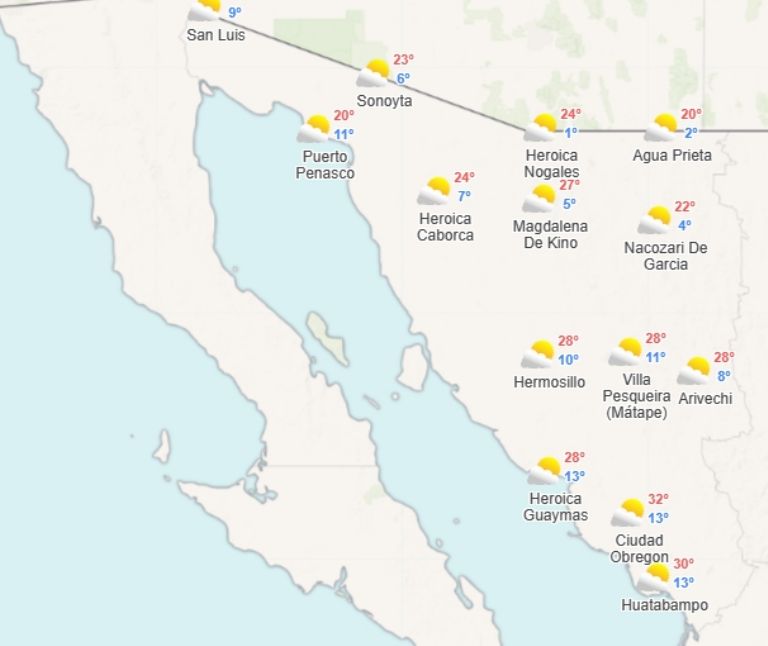 Pronóstico del clima en Sonora para hoy, lunes 11 de diciembre. Foto: Meteored