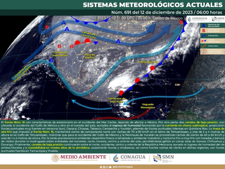 Pronóstico del clima y el tiempo de hoy, martes 12 de diciembre. Foto: Conagua