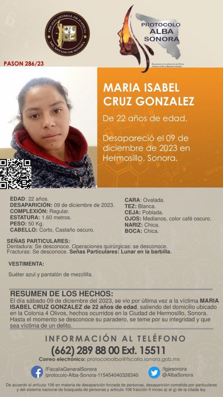 Activan Protocolo Alba para buscar a María Isabel. Foto: Twitter