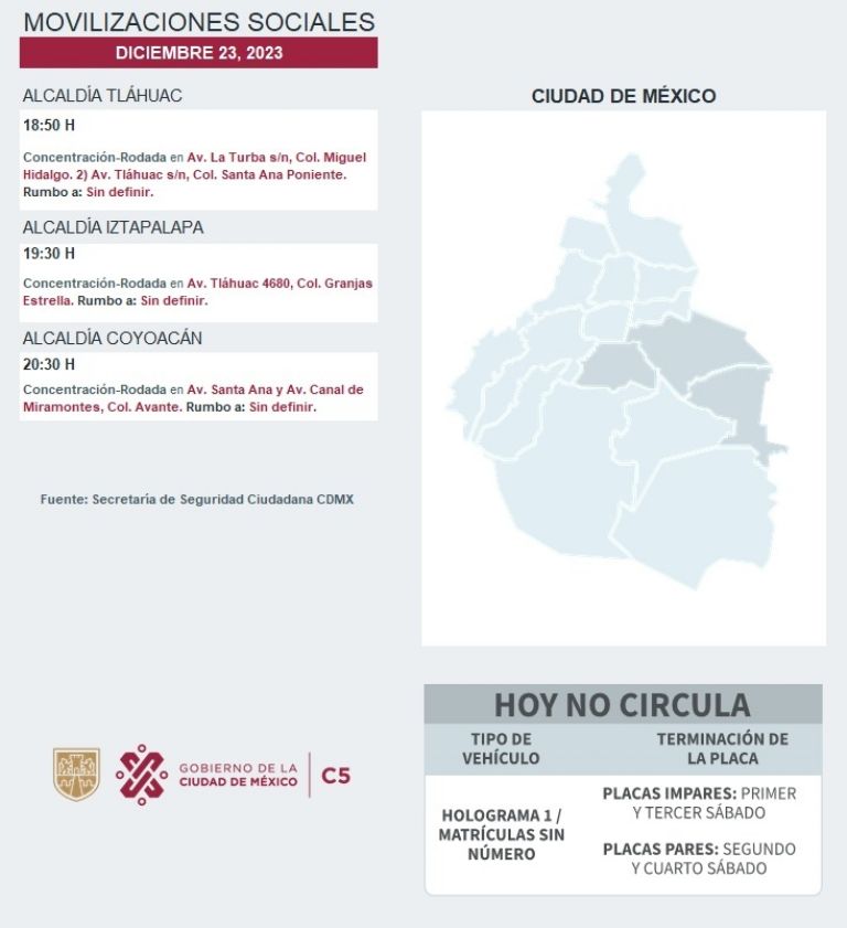 Tráfico en CDMX hoy 23 de diciembre