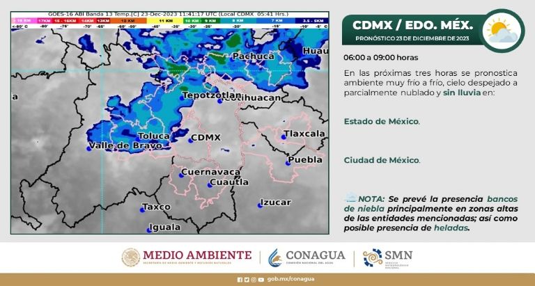 Clima en CDMX hoy 23 de diciembre