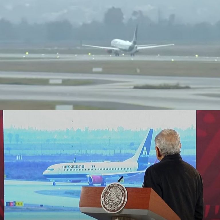 AMLO celebra el primer vuelo de Mexicana de Aviación. Foto: Internet