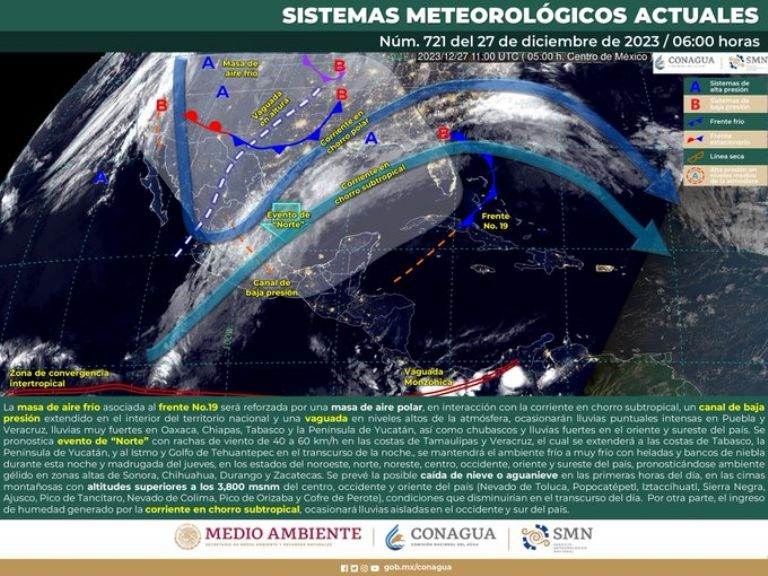 Pronóstico del clima para hoy, jueves 28 de diciembre. Foto: Conagua