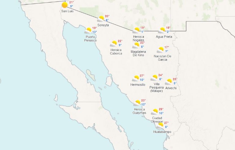 Pronóstico del clima de hoy en Sonora