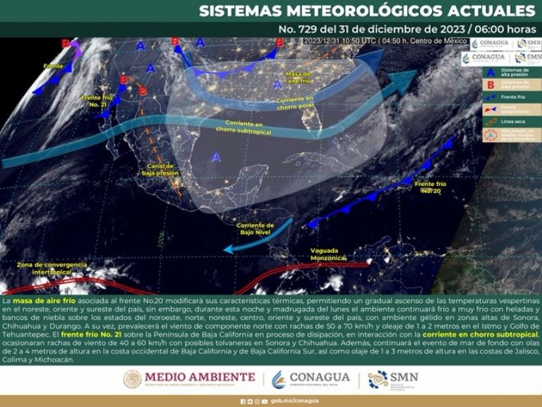 Pronóstico del clima para hoy, domingo 31 de diciembre. Foto: Conagua