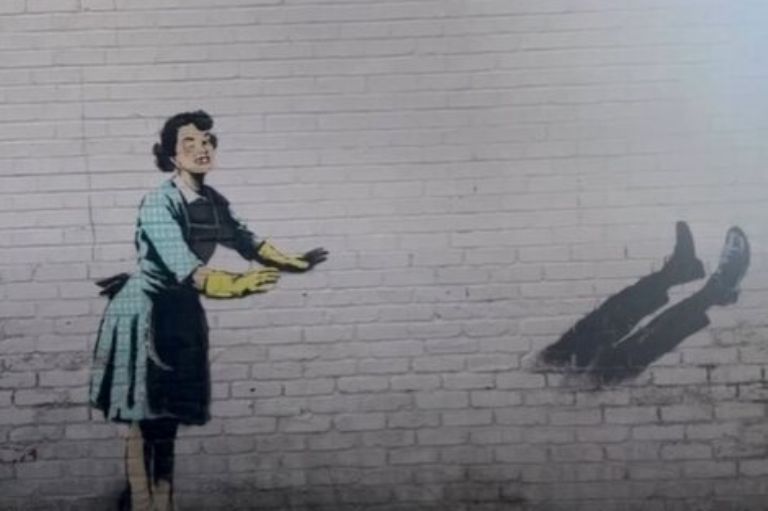 Obra de Banksy sin el refrigerador. Foto: Internet