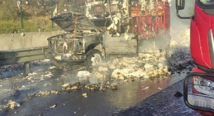 Cámaras captan el incendio de camioneta que circulaba sobre la autopista México-Puebla