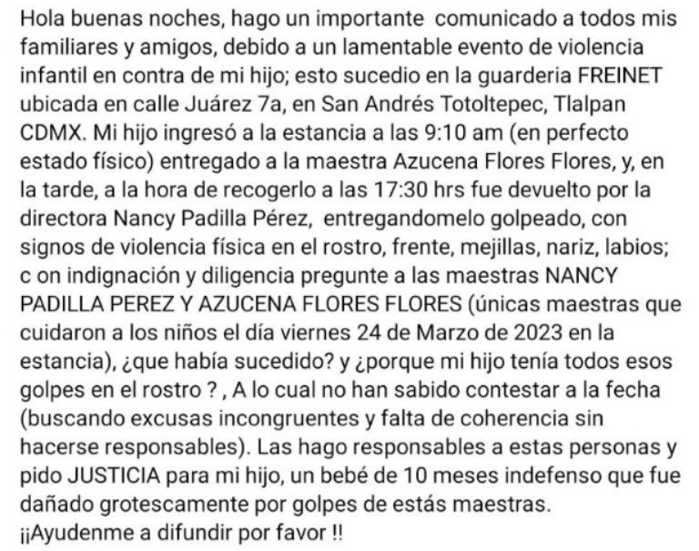 Denuncia hecha en redes 