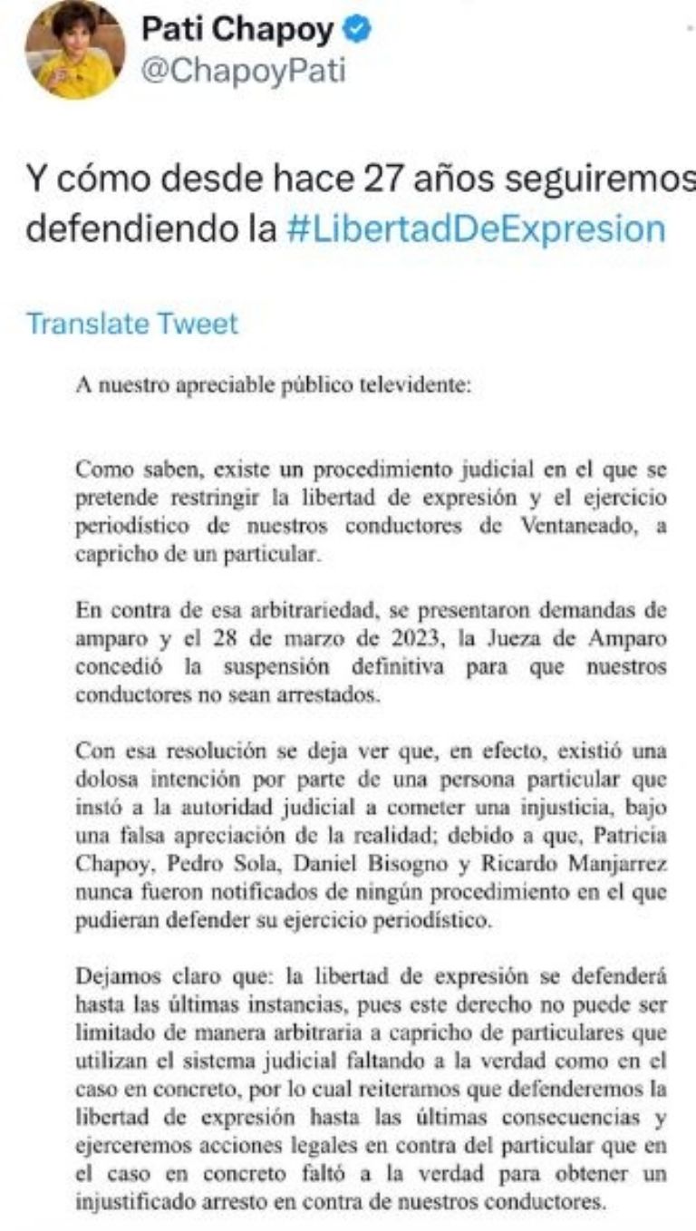 Publicación de Pati Chapoy