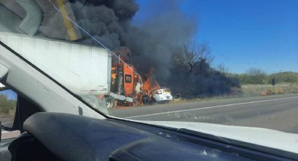 (FOTOS) Fatídico accidente vehicular en Sonora: Colisión de tráiler con un auto deja 4 muertos