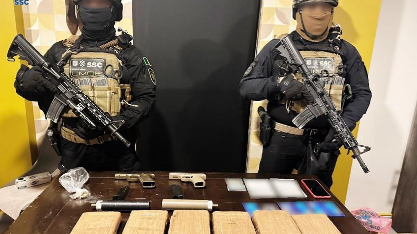 Golpe al narco en CDMX: Detienen a tres colombianos con más de 7 kilos de cocaína y armas de fuego