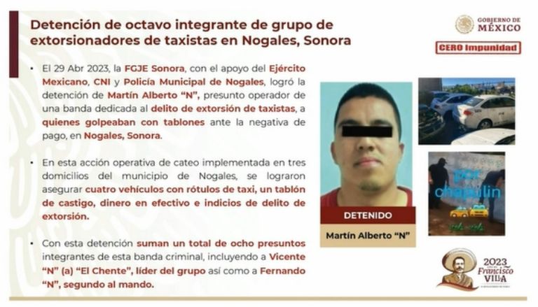 Detienen a presunto extorsionador en Sonora. Foto: Twitter