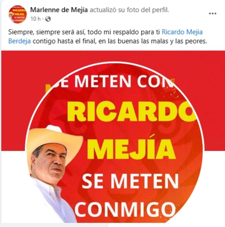 Esposa de Ricardo Mejía defiende a su esposo. Foto: Facebook