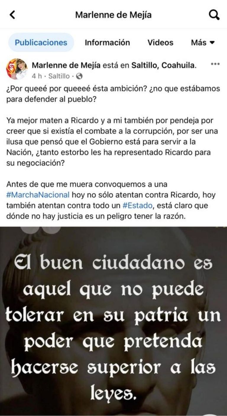 Esposa de Ricardo Mejía explota contra AMLO. Foto: Facebook