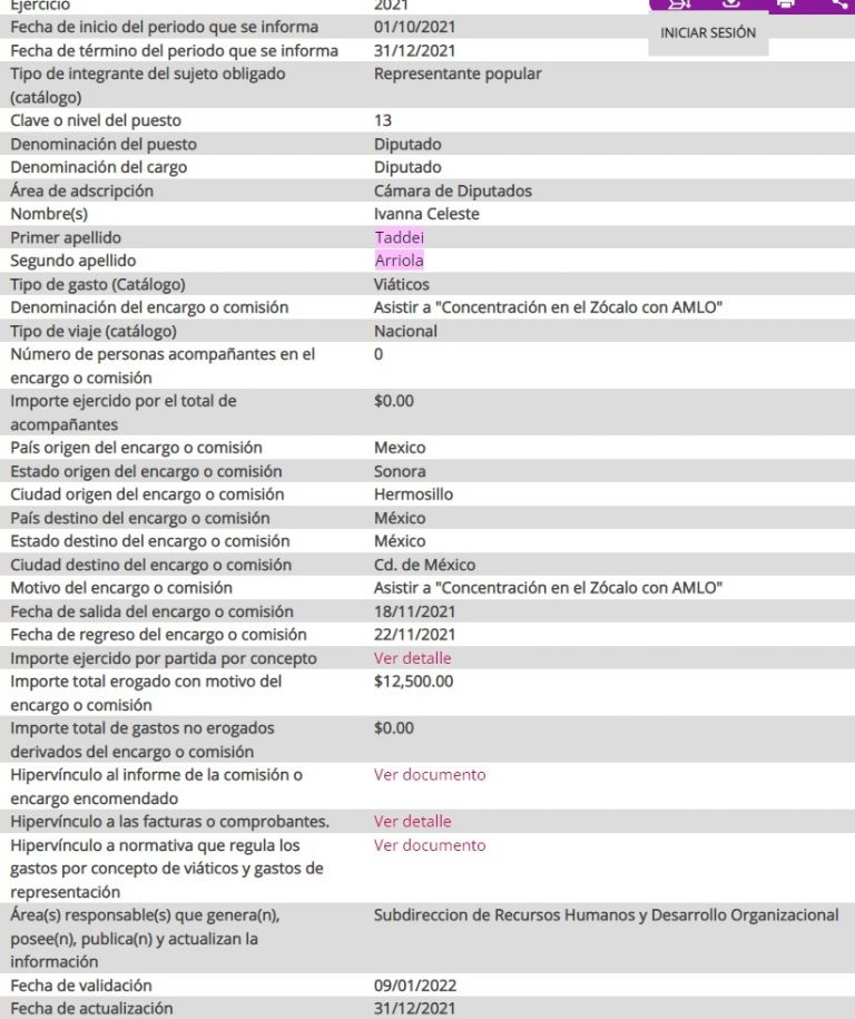 Datos de la PNT que detallan la entrega de recursos. Foto: Cortesía