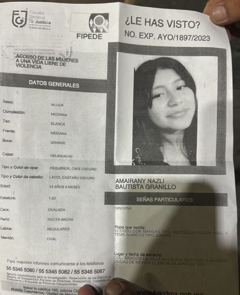 Menor desaparecida en CDMX