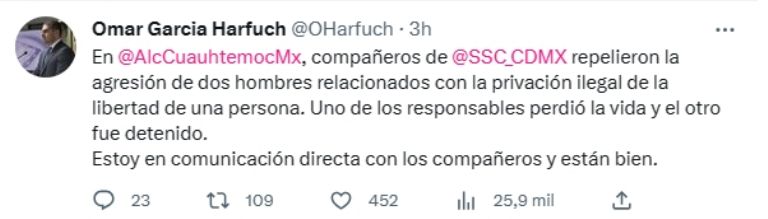 Abaten a presunto secuestrador en CDMX. Foto: Twitter