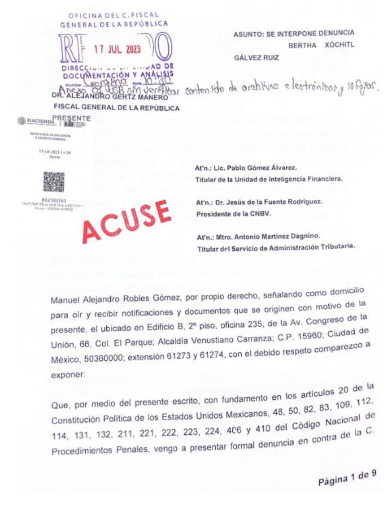 Denuncia contra Xóchitl Gálvez