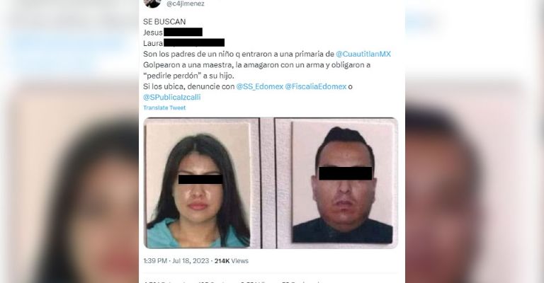 Pareja que golpeó y encañonó a maestra de kínder son detenidos en Cuautitlán Izcalli
