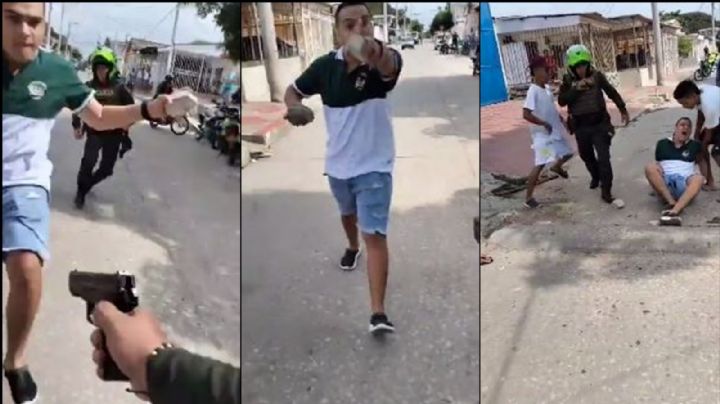 Oficial balea a joven por amenazarlo con una piedra; el hecho fue captado en video y se volvió viral