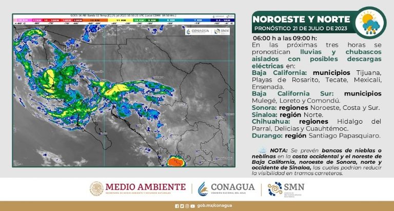 Pronóstico de lluvias para Sonora hoy. Foto: Conagua