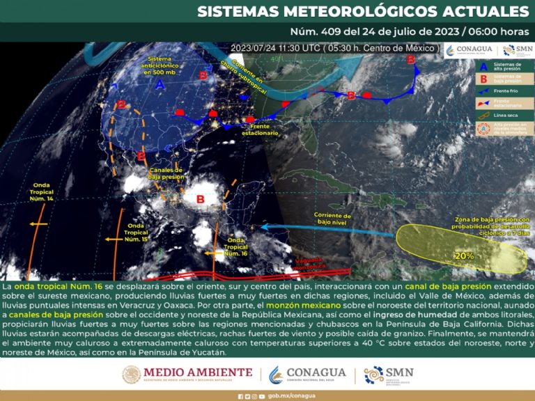 Pronóstico del clima para Sonora hoy lunes 24 de julio. Foto: Conagua