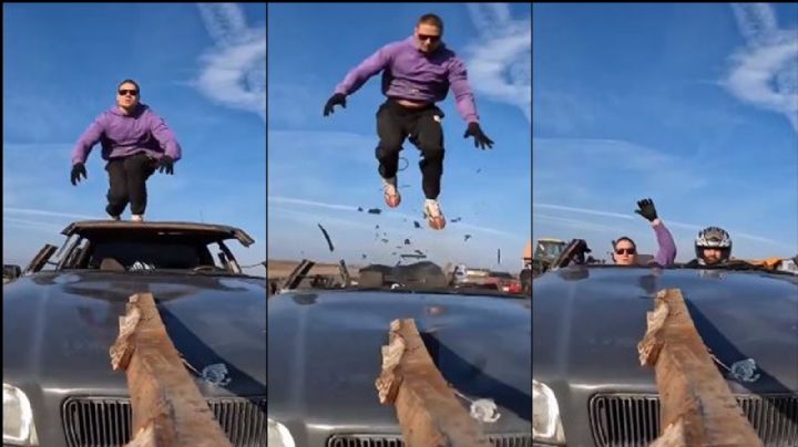 Hombres arriesgan su cabeza y piernas por peligroso truco; VIDEO viral estremece a la audiencia