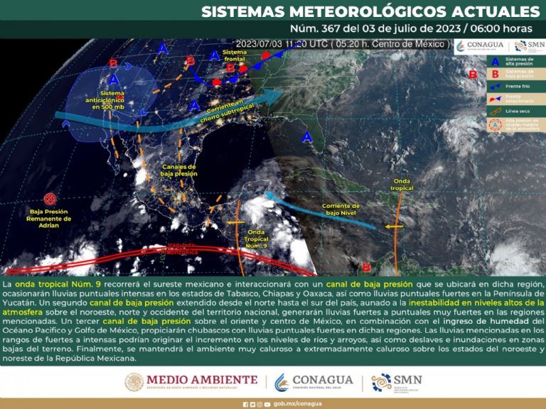 Pronóstico del clima y el tiempo para México y Sonora hoy. Foto: Conagua