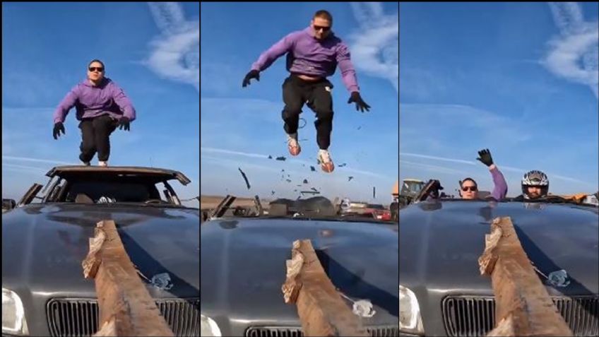 Hombres arriesgan su cabeza y piernas por peligroso truco; VIDEO viral estremece a la audiencia