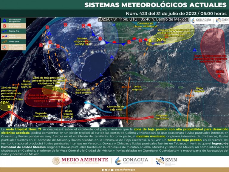 Pronóstico del clima de hoy, lunes 31 de julio del 2023. Foto: Conagua