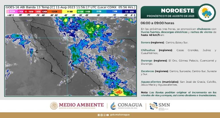 Conagua alerta por lluvias en Sonora hoy, viernes 11 de agosto. Foto: Conagua