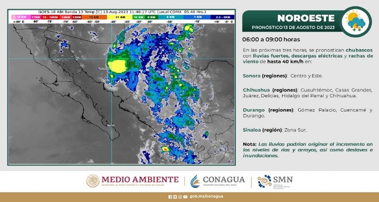 Conagua alerta por lluvias en Sonora hoy, domingo 13 de agosto. Foto: Twitter