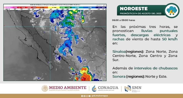 Alerta por lluvias en Sonora hoy lunes 14 de agosto. Foto: Conagua