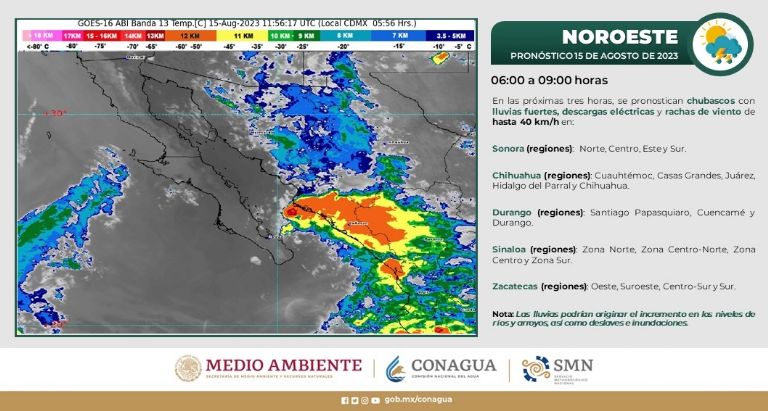 Pronóstico del clima y el tiempo para Sonora hoy martes 15 de agosto. Foto: Conagua
