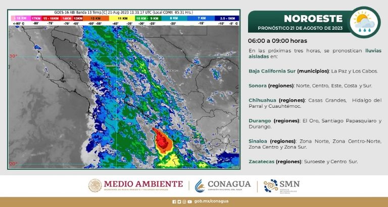 Pronóstico del clima para Sonora hoy lunes 21 de agosto. Foto: Conagua