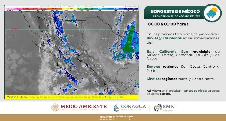 Pronóstico del clima en Sonora hoy martes 22 de agosto. Foto: Conagua