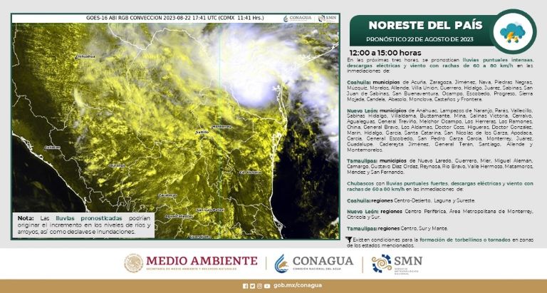 Advierten lluvias en el Noreste de México. Foto: Conagua