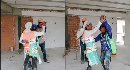 VIDEO: Albañiles bailan vals con todo y vestido para festejar el ascenso de uno de ellos