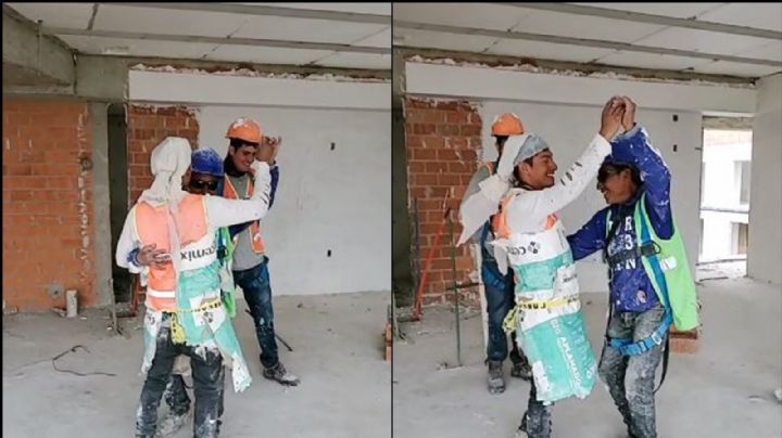 VIDEO: Albañiles bailan vals con todo y vestido para festejar el ascenso de uno de ellos