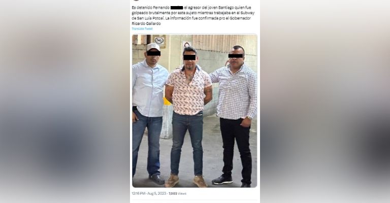 Es detenido Fernando 'N' el agresor del joven Santiago quien fue golpeado brutalmente